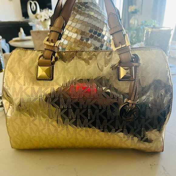 Michael Kors Gold Oversized Satchel Bag - Picture 3 of 10